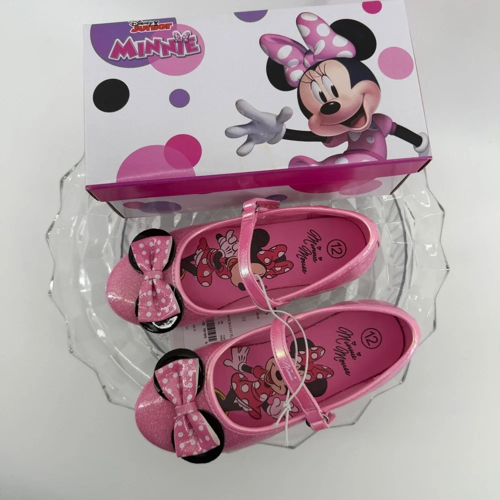 Disney Minnie Mouse Pink Glitter Ballet Flats Toddler Girls Size 12 New in Box